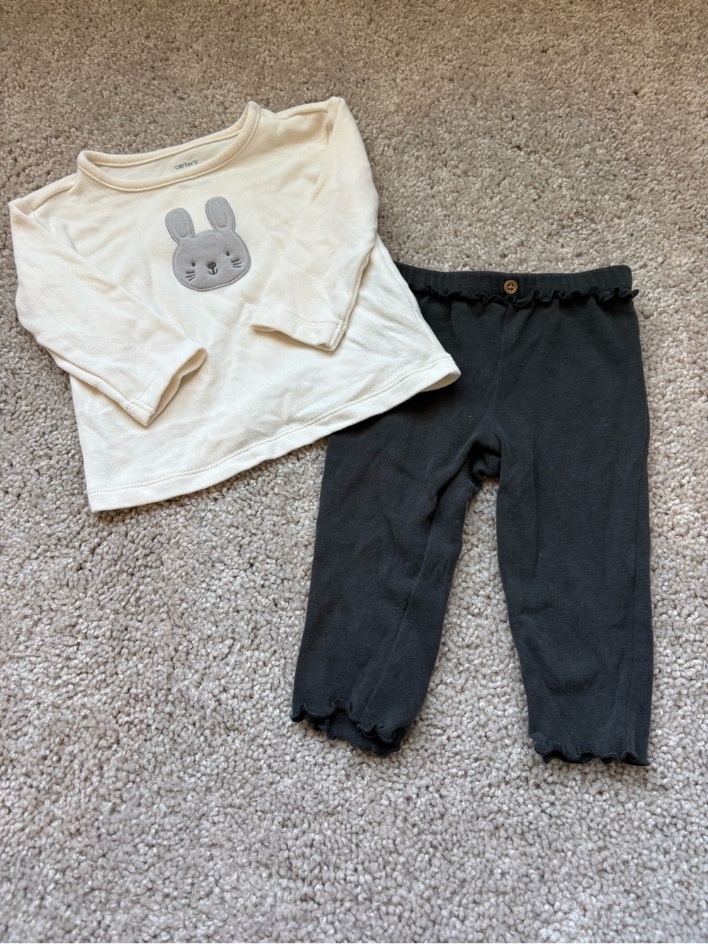 Carter's Cream Bunny Top with Black Ribbed Leggings